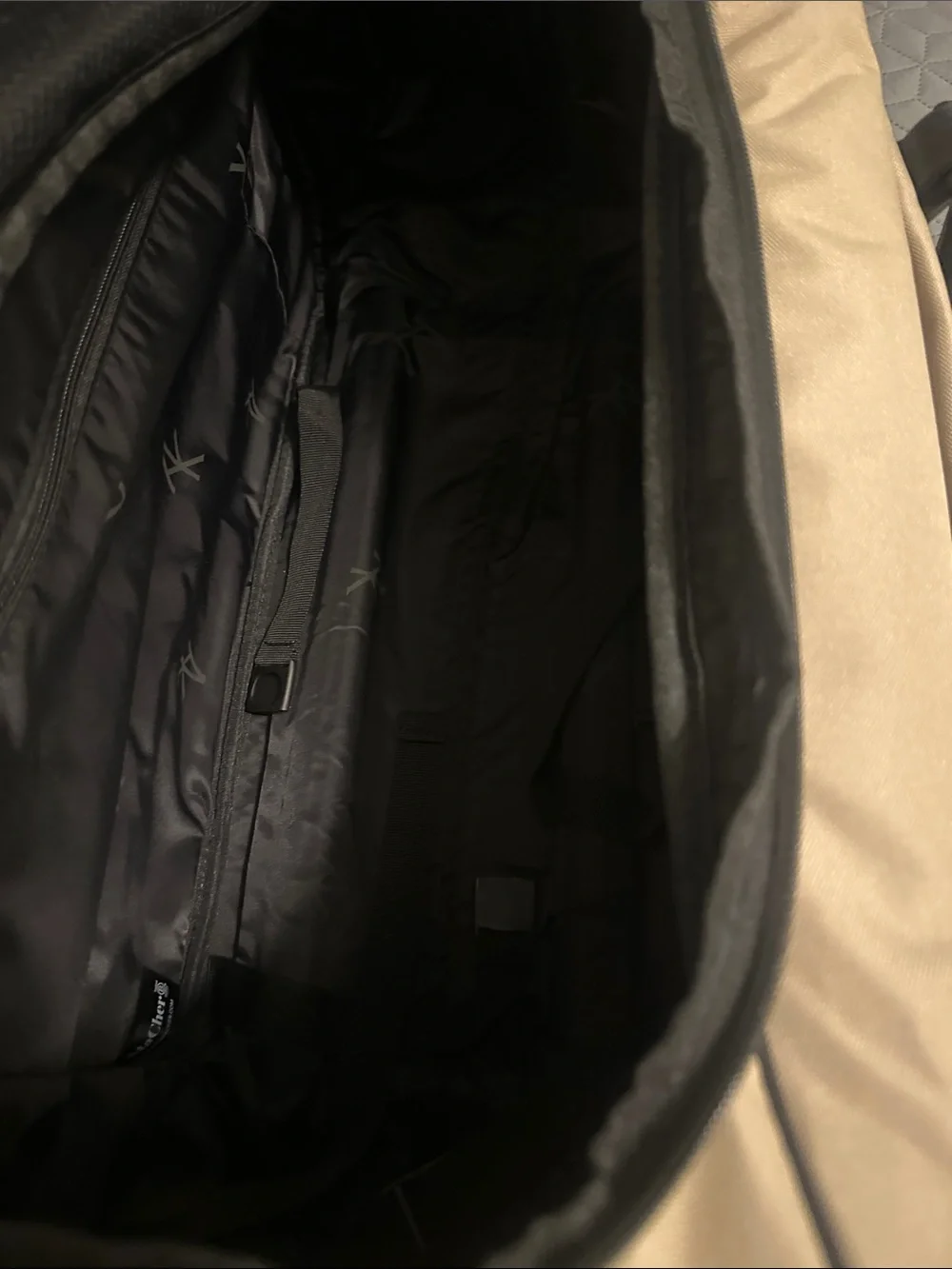 Beige and Black Travel Duffel Bag